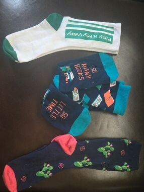 NWOT Women's Assorted Novelty Crew Socks - Green, Teal, Navy & Pink